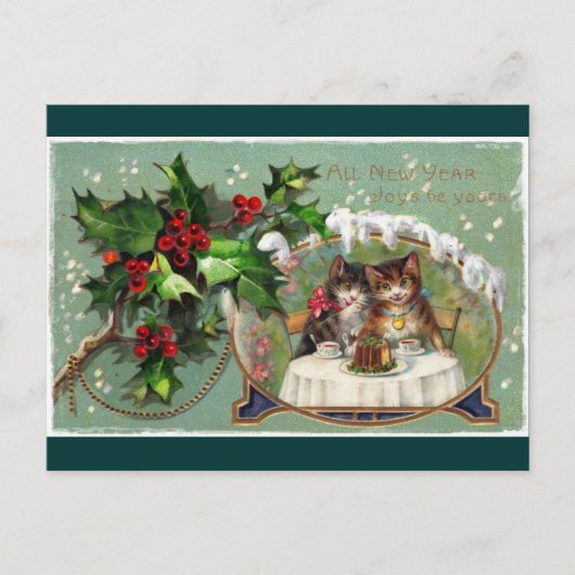 新年の子ネコを祝うこと シーズンポストカード (正面)