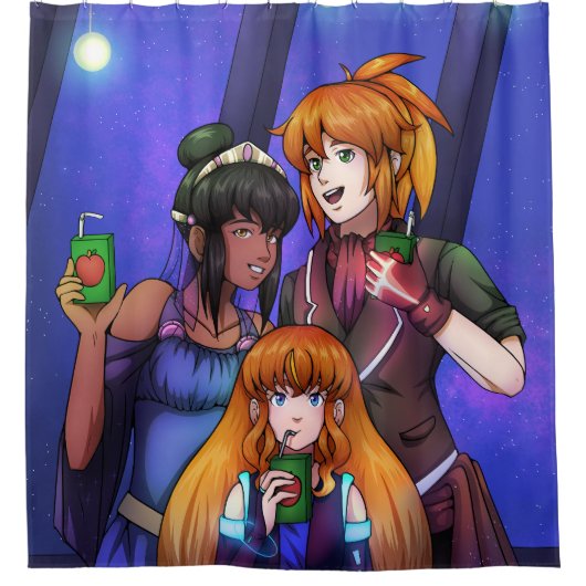 新年の宇宙お祝い シャワーカーテン (正面)