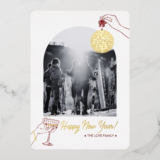 新年の家族写真 箔シーズンカード (正面)