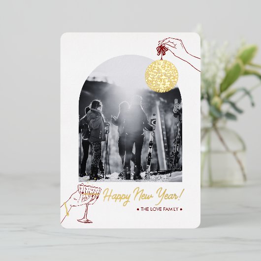 新年の家族写真 箔シーズンカード (立ち正面)