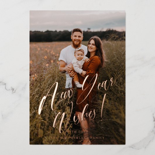 新年の希望のスクリプミニマルトエレガントの写真 箔シーズンカード (正面)