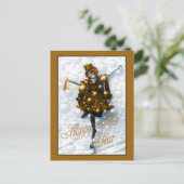 新年の希望ヴィンテージパーティー女の子金ゴールド ポストカード (スタンド正面)