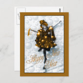 新年の希望ヴィンテージパーティー女の子金ゴールド ポストカード (正面/裏面)