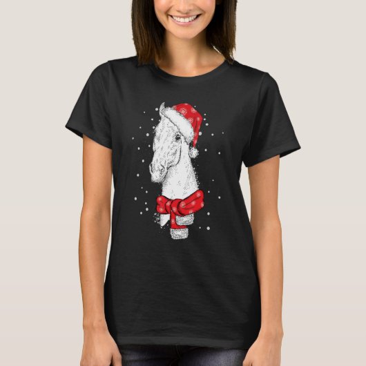 新年の帽子とスカーフの美しい馬 Tシャツ (正面)