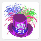 新年の帽子と火がステッカー スクエアシール (正面)