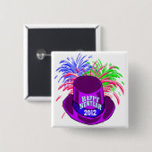 新年の帽子と火の操作ボタン 缶バッジ (正面&裏面)