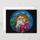 新年の幸せなヴィンテージの父の時間ベビー新年 シーズンポストカード (正面/裏面)