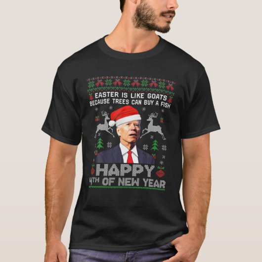 新年の幸せ4thバイデン氏醜いおもしろいクリスマスS Tシャツ (正面)