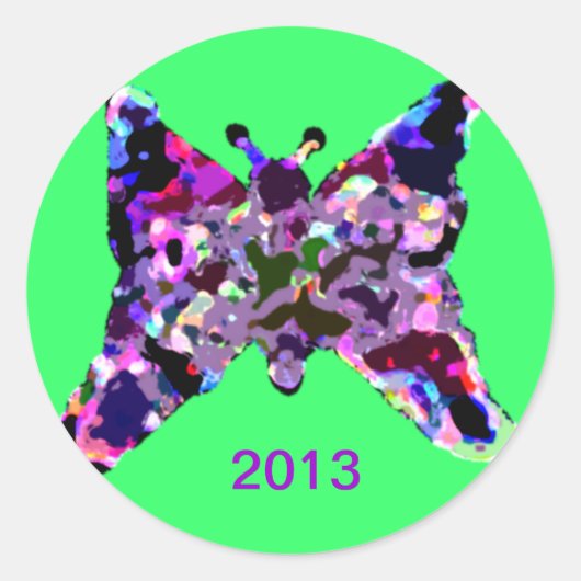 新年の幸運を祈る蝶 ラウンドシール (正面)