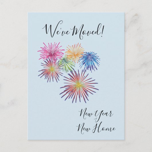 新年の引越し発表引っ越しました花火 案内ポストカード (正面)