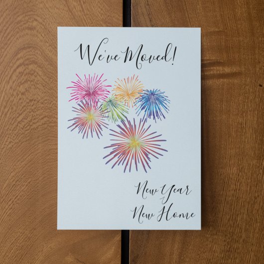 新年の引越し発表引っ越しました花火 案内ポストカード