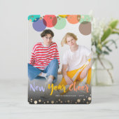 新年の応援おもしろいとカラフル紙吹雪ドット写真 シーズンカード (スタンド正面)