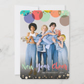 新年の応援おもしろいとカラフル紙吹雪ドット写真 シーズンカード (正面)