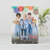 新年の応援おもしろいとカラフル紙吹雪ドット写真 シーズンカード (スタンド正面)