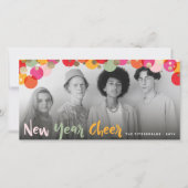 新年の応援おもしろいとカラフル紙吹雪ドット写真 シーズンカード (正面)