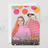 新年の応援おもしろいとカラフル紙吹雪ドット写真 シーズンカード (正面)