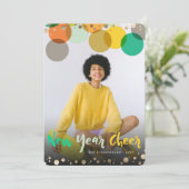 新年の応援おもしろいとカラフル紙吹雪ドット写真 シーズンカード (スタンド正面)