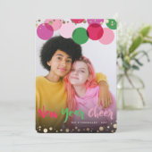 新年の応援おもしろいとカラフル紙吹雪ドット写真 シーズンカード (スタンド正面)