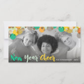 新年の応援おもしろいとカラフル紙吹雪ドット写真 シーズンカード (正面)