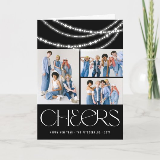新年の応援きらめくライトスタイリッシュ写真 シーズンカード (正面)