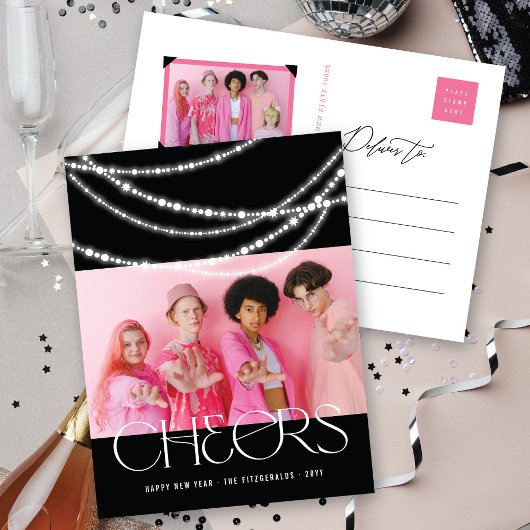 新年の応援きらめくライトスタイリッシュ写真 シーズンポストカード