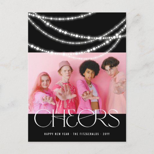 新年の応援きらめくライトスタイリッシュ写真 シーズンポストカード (正面)