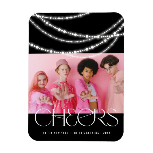 新年の応援きらめくライトスタイリッシュ写真 マグネット (縦)