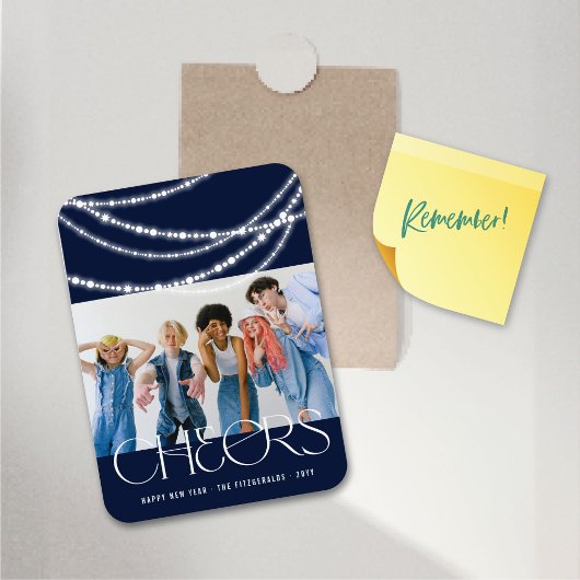 新年の応援きらめくライトスタイリッシュ写真 マグネット