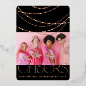 新年の応援きらめくライトスタイリッシュ写真 箔シーズンカード (正面)