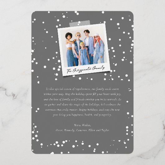 新年の応援きらめくライトスタイリッシュ写真 箔シーズンカード (裏面)