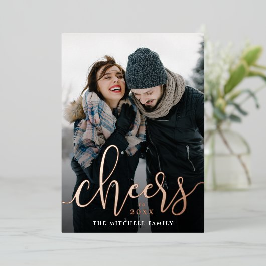 新年の応援の縦写真 箔シーズンカード (立ち正面)