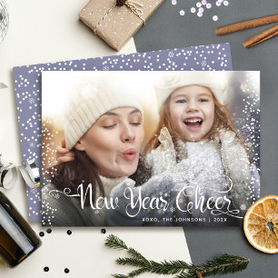 新年の応援はっきりした白モダン雪片の写真 シーズンカード