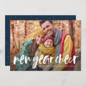 新年の応援よくはしゃぐファンキー書の写真カード (正面/裏面)