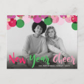 新年の応援カラフルとおもしろい紙吹雪ドット写真 シーズンポストカード (正面)