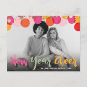 新年の応援カラフルとおもしろい紙吹雪ドット写真 シーズンポストカード (正面)