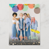 新年の応援カラフルとおもしろい紙吹雪ドット写真 シーズンポストカード (正面)
