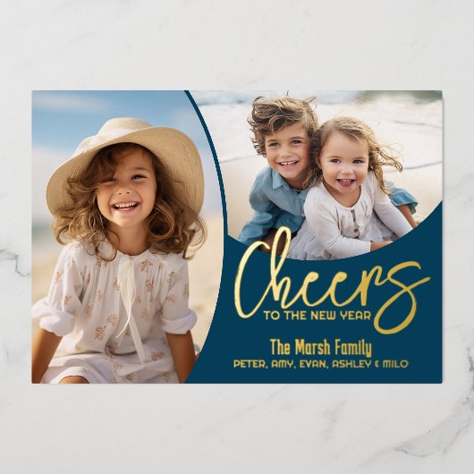 新年の応援ムーディブルー – 写真 – 植物学 箔シーズンカード (正面)