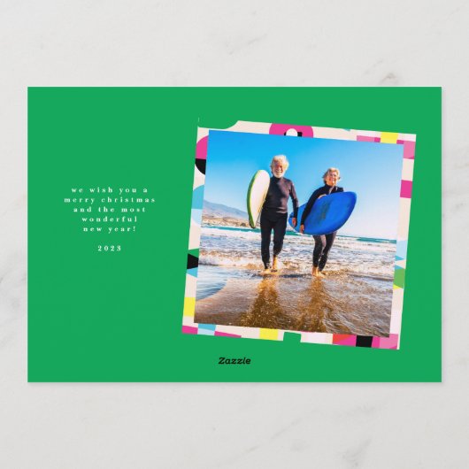 新年の応援モダンカラフル写真フレーム シーズンカード (裏面)