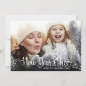 新年の応援写真ホワイト雪片スクリプトNavy シーズンカード (正面)