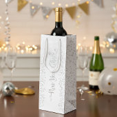 新年の応援、シルバーグリッター雪の上に白 ワインギフトバッグ