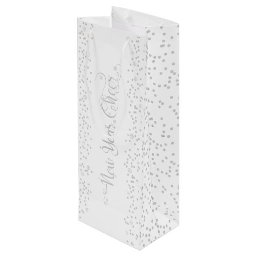 新年の応援、シルバーグリッター雪の上に白 ワインギフトバッグ (裏面アングル)
