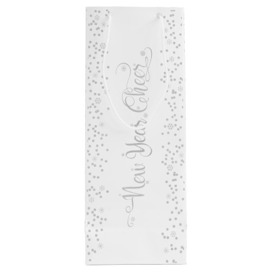 新年の応援、シルバーグリッター雪の上に白 ワインギフトバッグ (裏面)