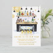 新年の応援 |ホリデーカクテルパーティー 箔招待状 (立ち正面)