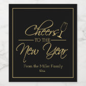 新年の応援、金ゴールド・スクリプト ワインラベル (シングルラベル)