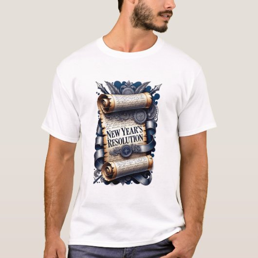 新年の抱負Tシャツ、装飾的な巻物 Tシャツ (正面)