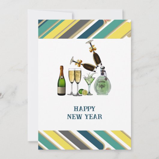 新年の抽象芸術アートカクテルカードへの応援 招待状 (裏面)