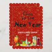 新年の挨拶の赤い応援カードへのカスタム 招待状 (正面/裏面)