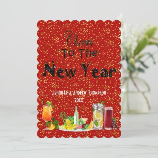 新年の挨拶の赤い応援カードへのカスタム 招待状 (スタンド正面)