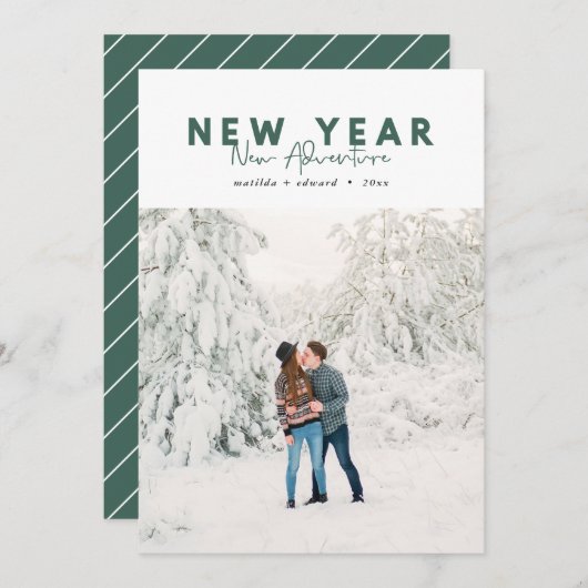 新年の新しいアドベンチャーフォトホリデーカード (正面/裏面)
