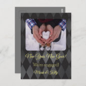 新年の新しいギア婚約のお知らせ ポストカード (正面/裏面)